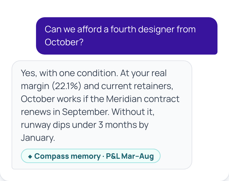 Claude · connected to Compass: Plan in Compass, or in your AI